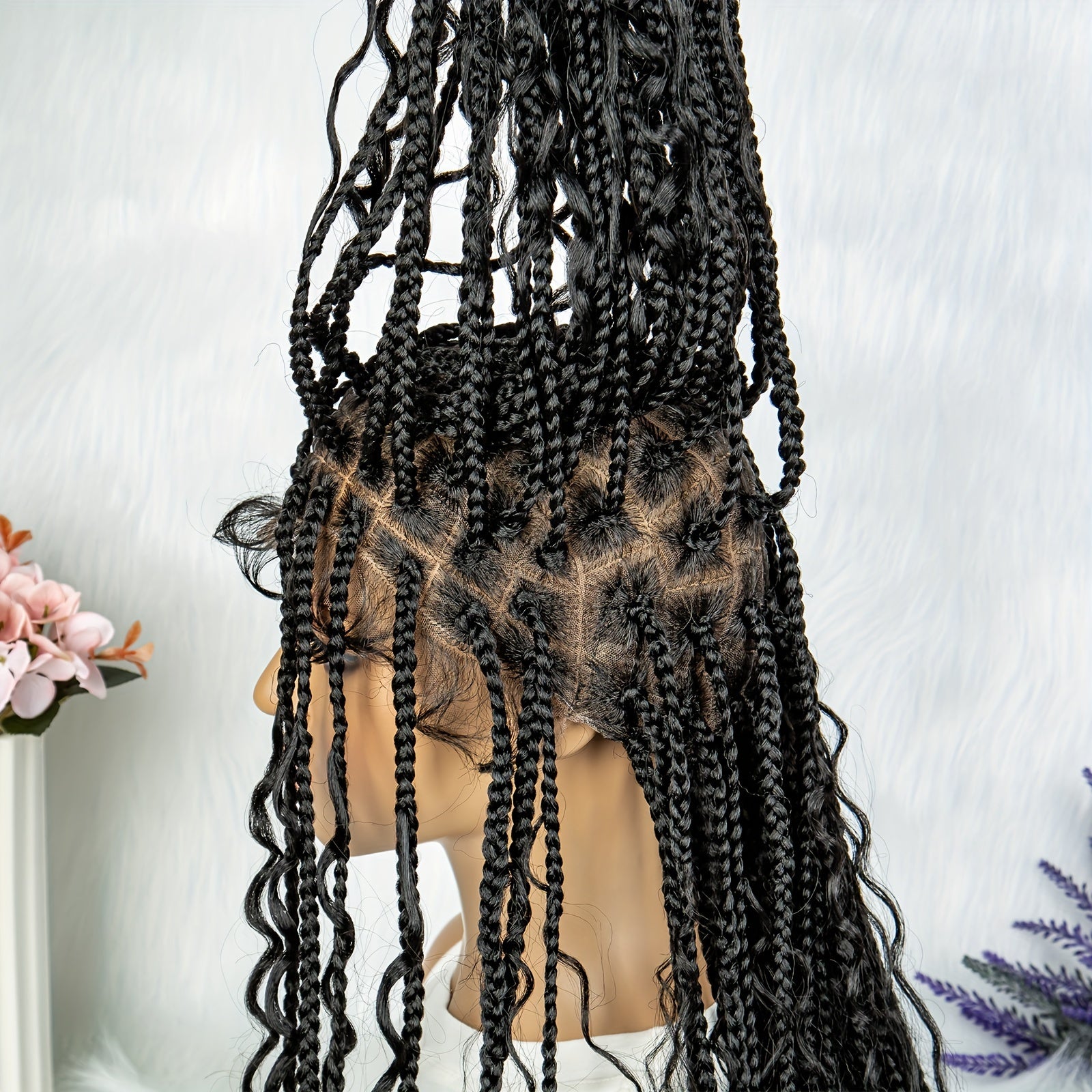 1pc Elegant Full Lace Curly Braided Wig for Women, High-Temperature Fiber, 150% Density, Full Lace Area, Versatile Long Style, Soul Goddess Collection